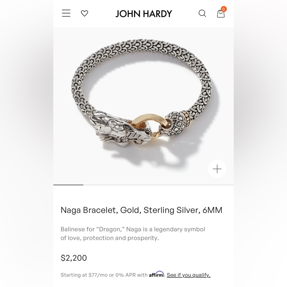 John Hardy Naga Bracelet, Gold, Sterling Silver
